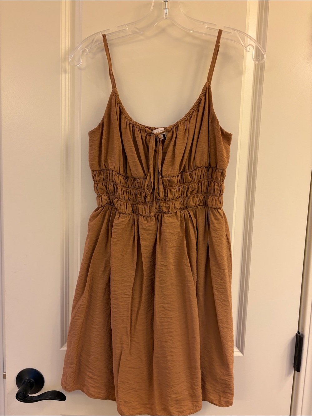 LOFT Rust-Brown Smocked Waist Mini Dress